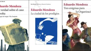 Portadas de 'La verdad sobre el caso Savolta', 'La ciudad de los prodigios' y 'Tres enigmas para la organización'.