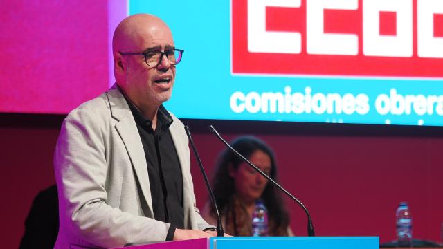 El secretario general de Comisiones Obreras, Unai Sordo, durante su intervención en el congreso de CCOOCyL, este miércoles