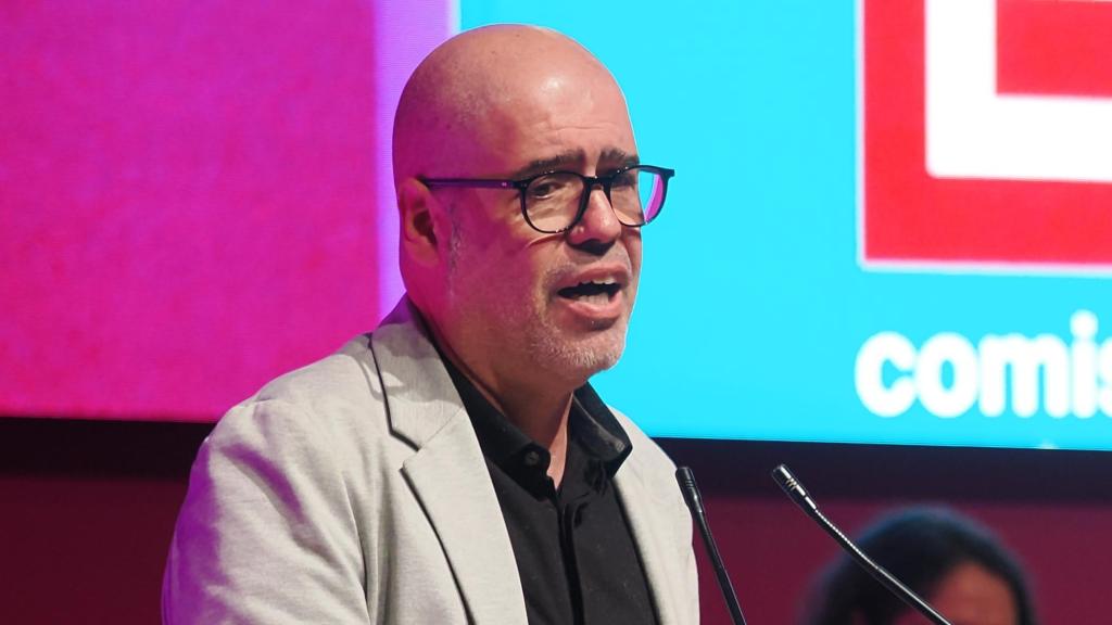 El secretario general de Comisiones Obreras, Unai Sordo, durante su intervención en el congreso de CCOOCyL, este miércoles