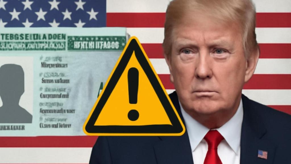 Imagen ilustrativa de tarjeta Green Card y Donald Trump