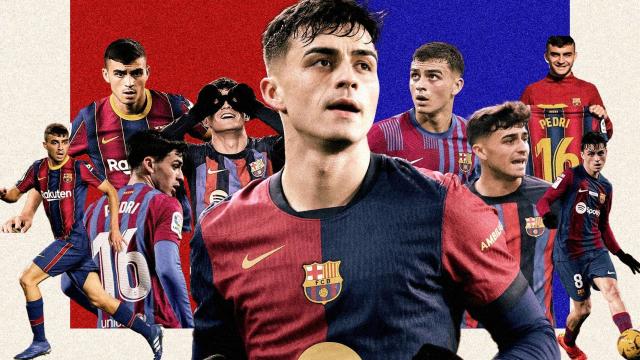 Fotomontaje de Pedri con el FC Barcelona desde su debut hasta su partido 200