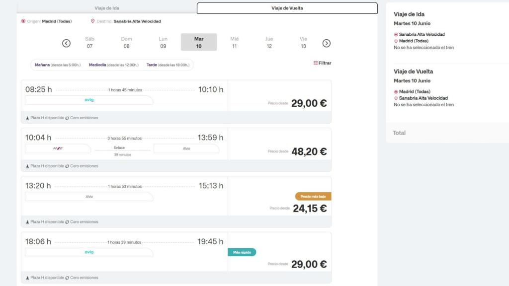 Nuevos horarios de Madrid-Sanabria AV (precios orientativos)