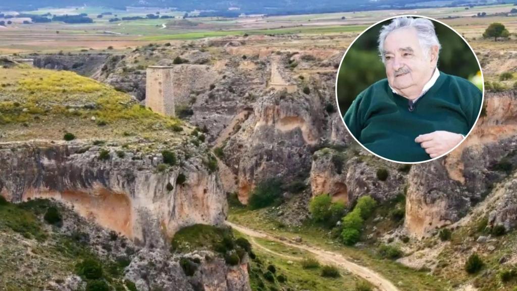 Montaje del pueblo aragonés y José Mujica.