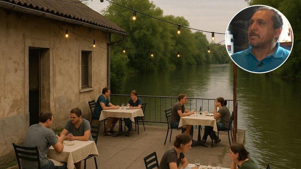 Montaje de Ricardo, hostelero, en una imagen de un restaurante.