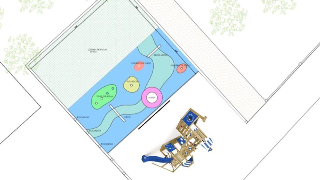 Plano de la nueva zona splash en Bobadilla del Campo