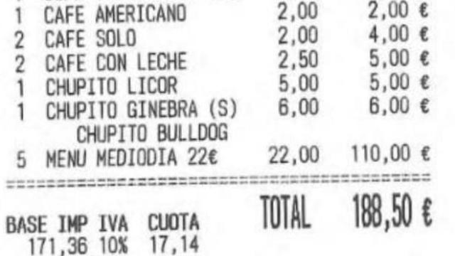 La controvertida factura del vicepresidente Gan Pampols y su equipo en un bar. EE