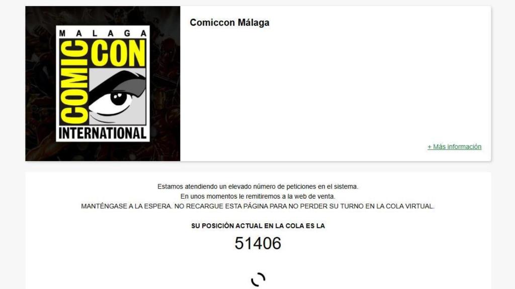 Cola virtual para adquirir las entradas para San Diego Comic-Con Málaga 2025.