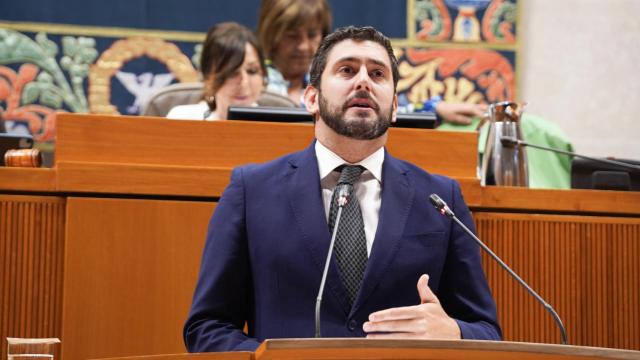 El portavoz de Vox, Alejandro Nolasco, este jueves en el pleno de las Cortes.