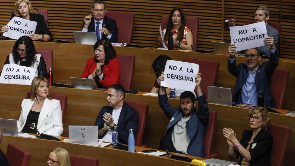 Diputados de PSPV y Compromís en el pleno de este jueves. Rober Solsona / EP