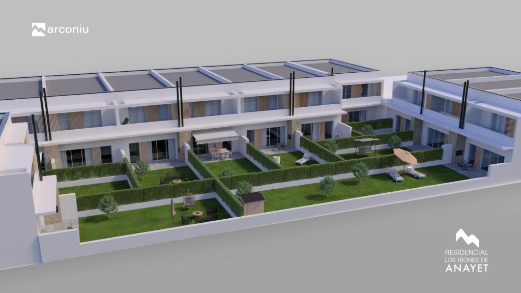 Recreación a vista de pájaro de la promoción de viviendas unifamiliares Ibones de Anayet en Villanueva de Gállego