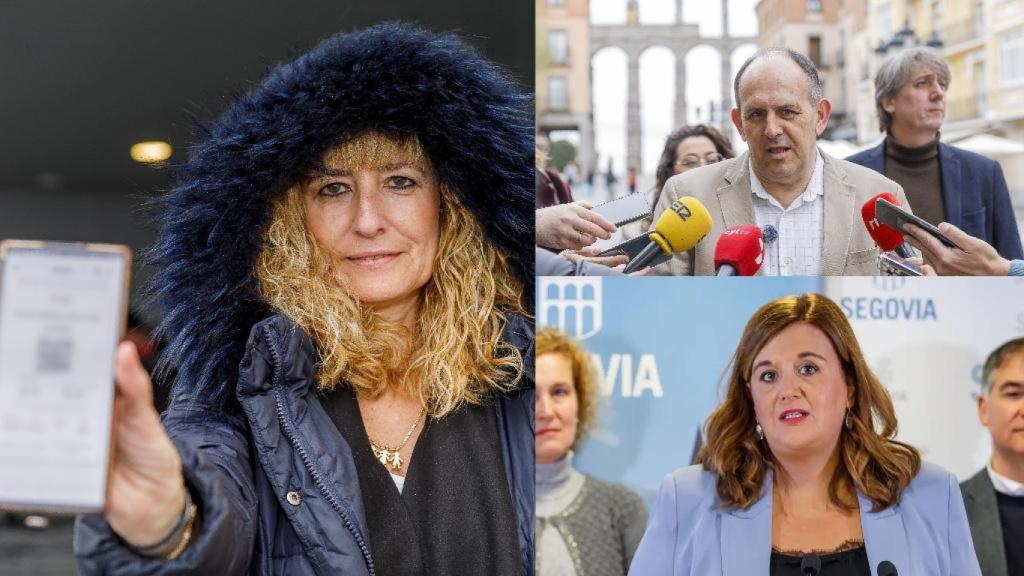 La portavoz de la Plataforma Ave Segovia, Sylvia García; José Luis Aceves, secretario general del PSOE de Segovia y diputado nacional y Clara Martín García, portavoz del PSOE en el Ayuntamiento de Segovia.