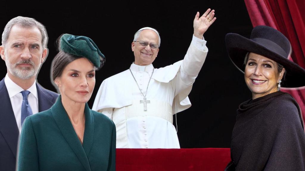 El papa León XIV, Felipe VI, Letizia y Máxima de Holanda, en un montaje de JALEOS.