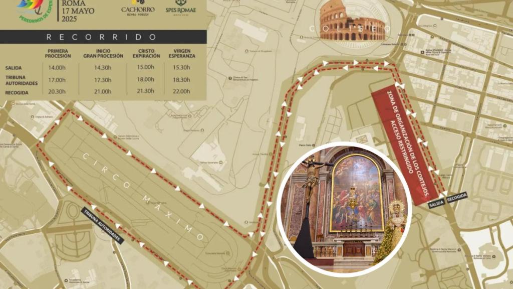 Un montaje con el recorrido de la procesión.