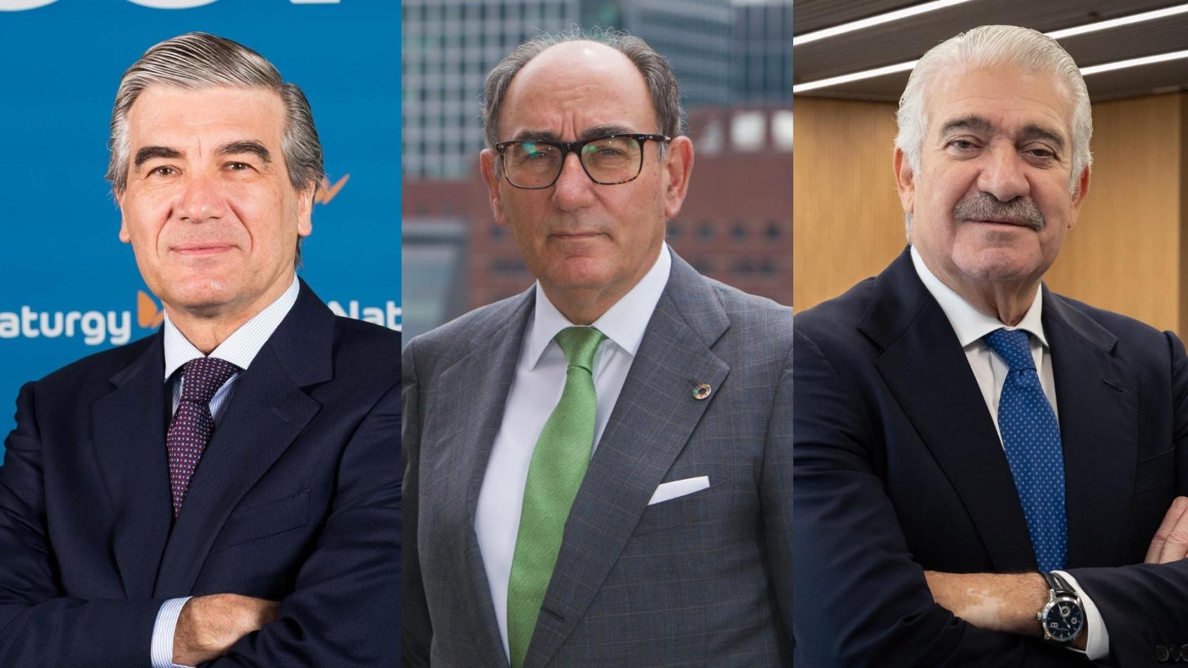 De izq. a dcha.: Francisco Reynés (Naturgy), Ignacio Galán (Iberdrola) y José Bogas (Endesa)