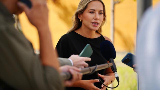 La vicesecretaria de Movilización y Reto Digital del PP, Noelia Núñez, hace declaraciones en Las Rozas.