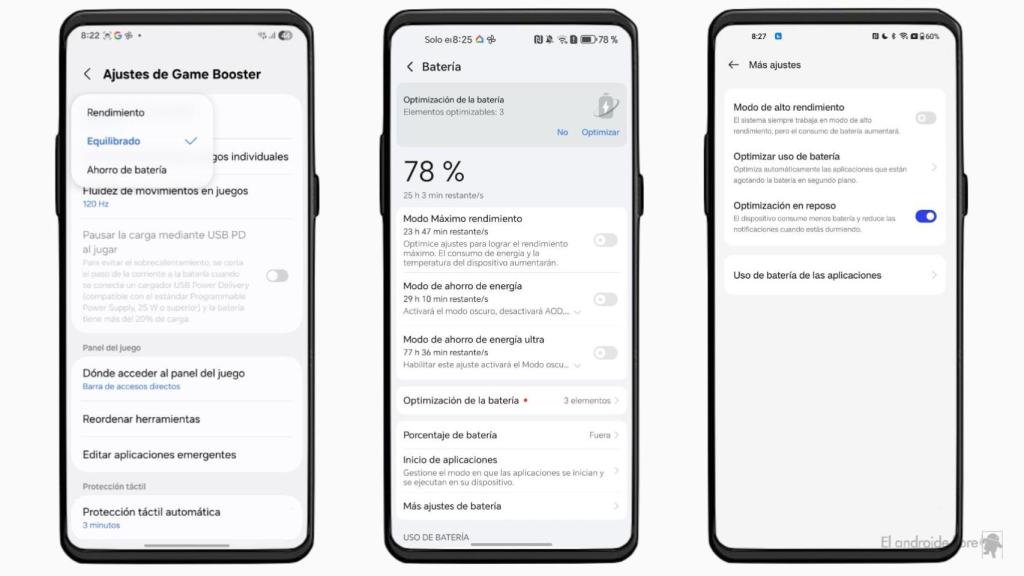 Gestión de batería en Samsung, HONOR y OnePlus