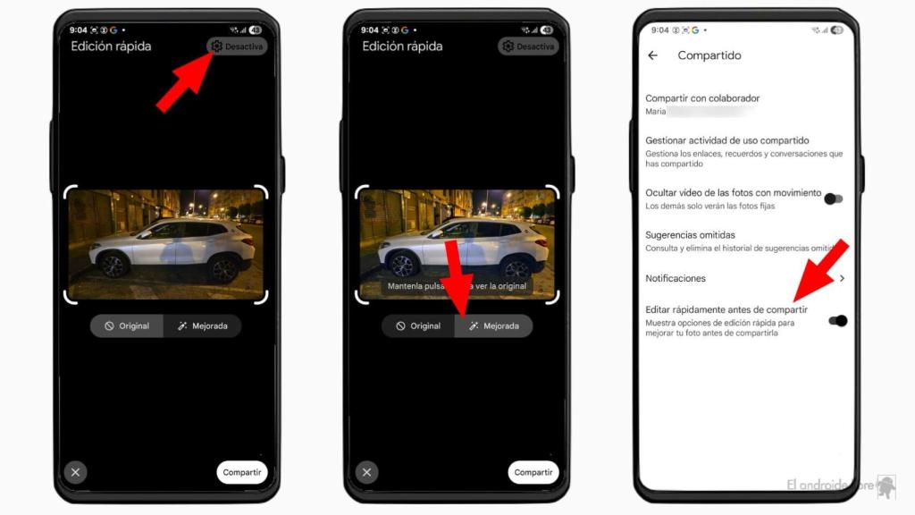 Ajustes de edición rápida en Google Fotos