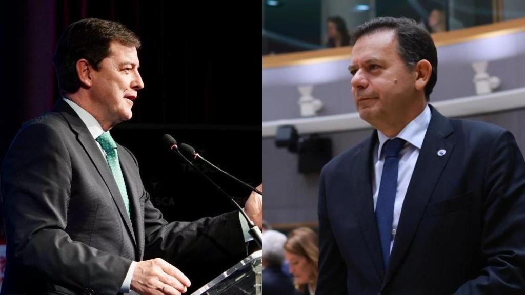 El presidente de la Junta, Alfonso Fernández Mañueco, y el primer ministro de Portugal, Luis Montenegro, en un montaje de EL ESPAÑOL