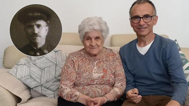 Paquita y su hijo Juan, con la imagen de Zacarías a la izquierda en un círculo.