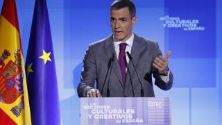 El presidente del Gobierno, Pedro Sánchez, este lunes durante la presentación del informe de la Fundación Cotec sobre el valor económico del sector cultural. Foto: EFE/Chema Moya