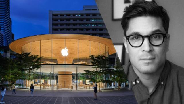 Fotomontaje de una tienda Apple y una foto de Mladen M. Hoyss.