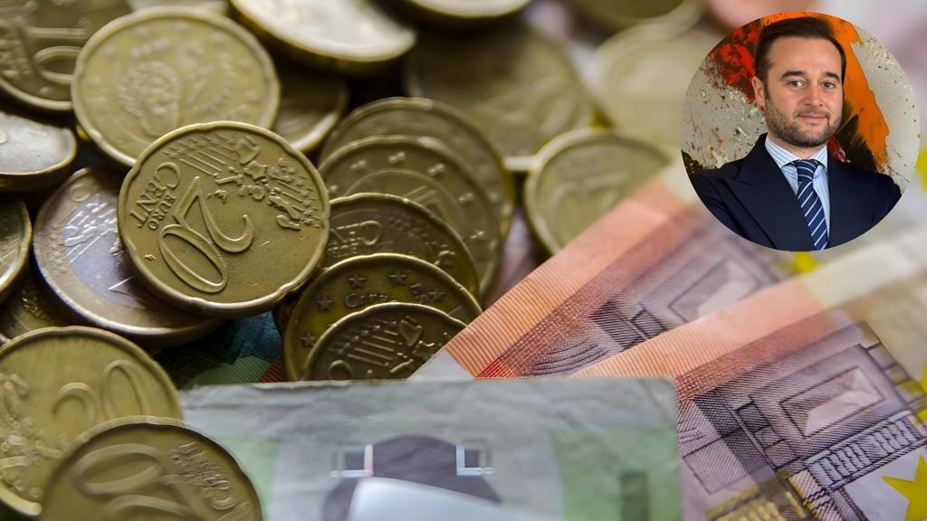 Montaje de Javier Rumbo con monedas y billetes.