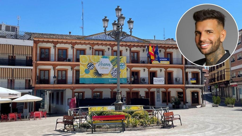 Fotomontaje con Rubén Cardona y el pueblo de Madrid donde recomienda comprar vivienda.