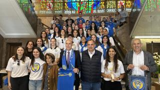 El alcalde de León, José Antonio Diez, durante la recepción del Olímpico de León ULE, este martes