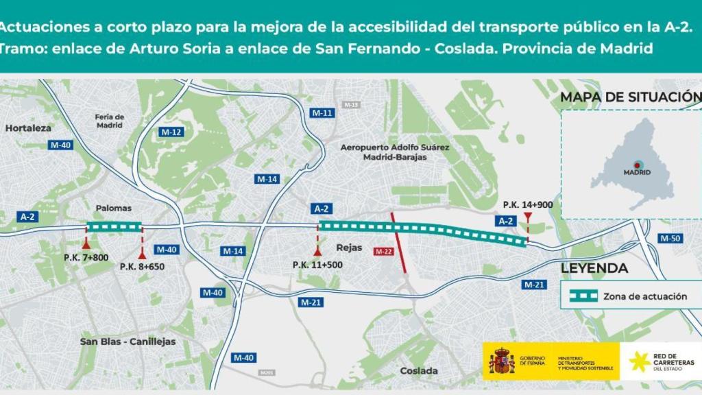 Imagen con la ubicación de los tramos objeto de actuación.