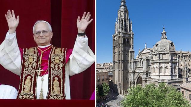 (i) El nuevo papa, León XIV (d) la Catedral de Toledo.