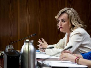 La ministra de Educación, Pilar Alegría, este jueves ante la comisión del Senado sobre el caso Koldo.