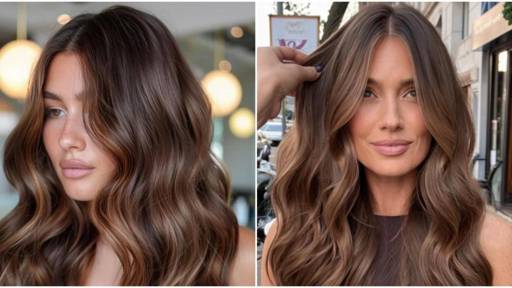 Mujeres con mechas chocolate cálido.