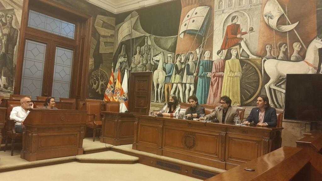 Marina Heredia, Juan Luis Saldaña, Octavio Gómez y José Carlos Tirado en la presentación de Interino.