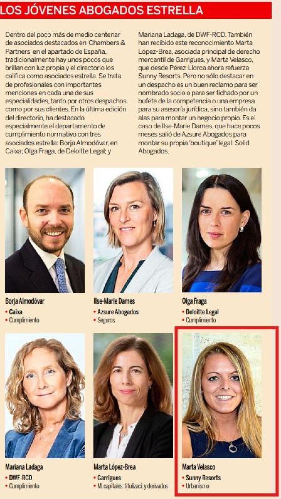 Marta Velasco fue reconocida, en 2023, como joven abogada estrella por el diario Expansión.