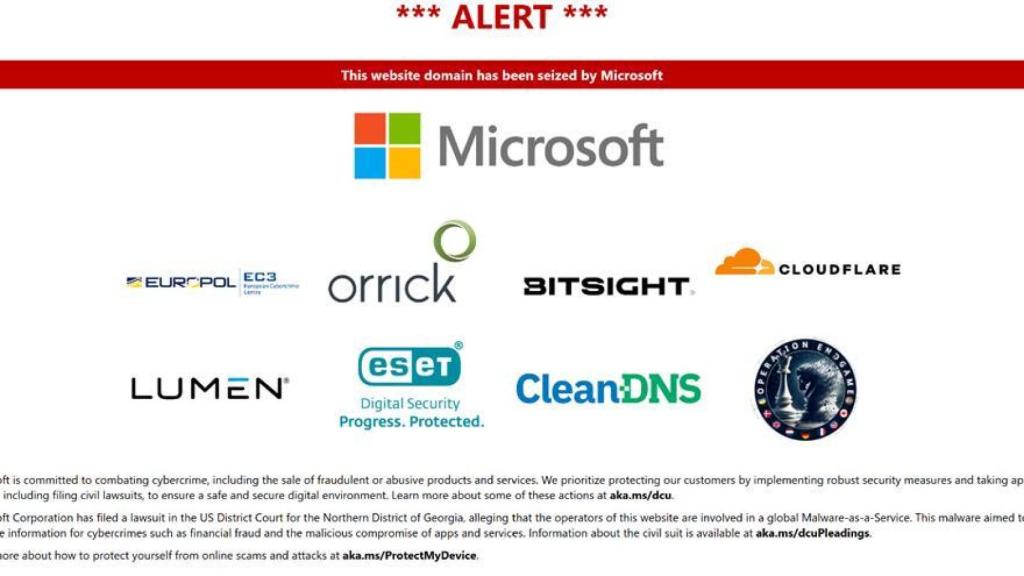 Imagen de uno de los dominios confiscados en la campaña contra el malware Lumma