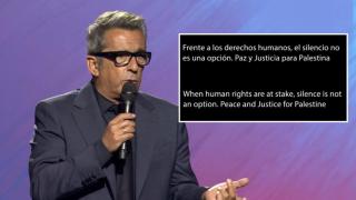 Andreu Buenafuente y el rótulo que se vio en La 1 antes de la final de Eurovisión.