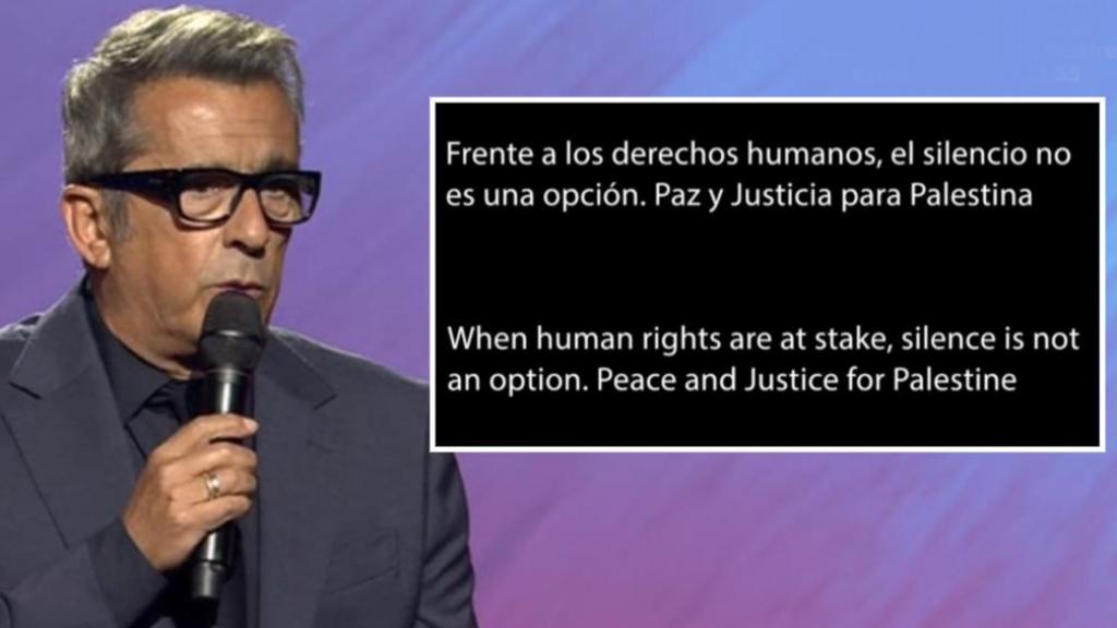 Andreu Buenafuente y el rótulo que se vio en La 1 antes de la final de Eurovisión.