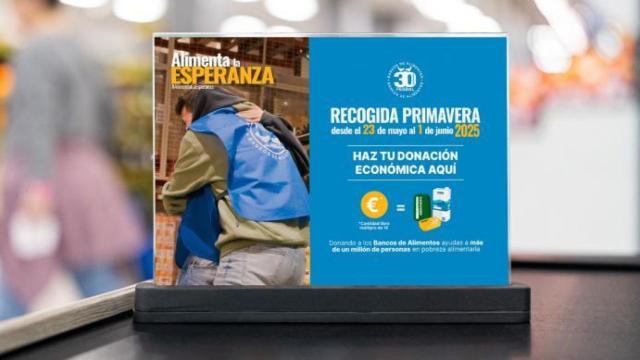 Anuncio de la campaña de donaciones en un supermercado de Mercadona