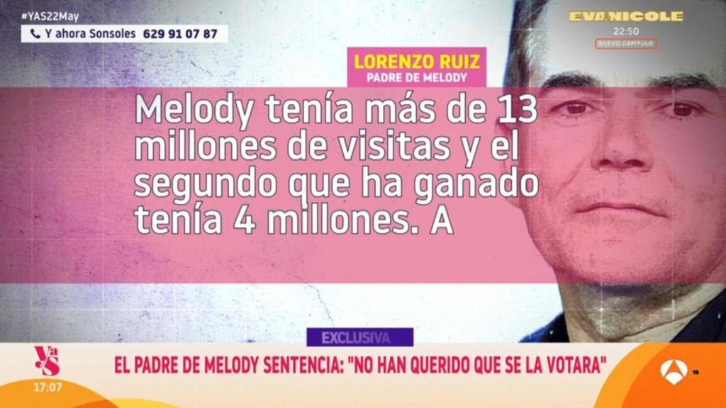 Lorenzo Ruiz, el padre de Melody, hace declaraciones para 'Y ahora Sonsoles'.