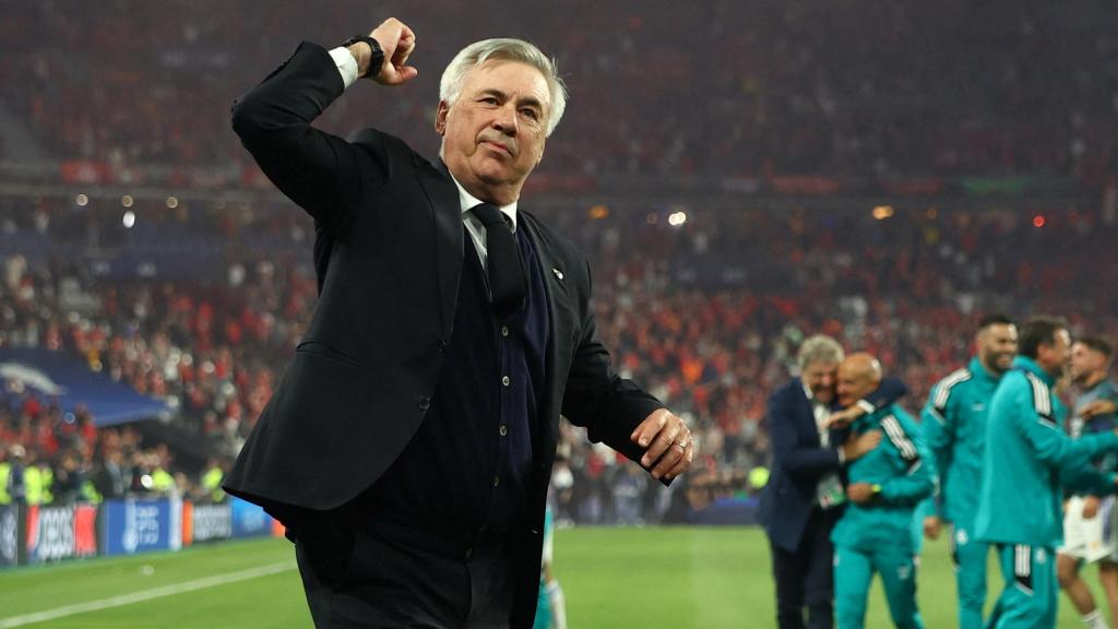 Ancelotti celebra un título con el Real Madrid.