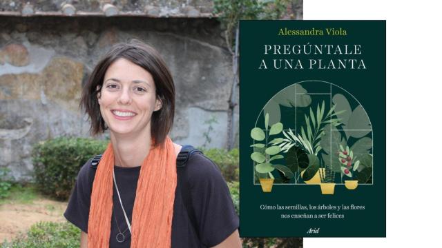 Fotomontaje de Alessandra Viola con la portada de su libro 'Pregúntale a una planta'