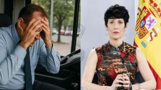 Montaje con conductor de autobús y Elma Saiz, ministra de Inclusión, Seguridad Social y Migraciones.