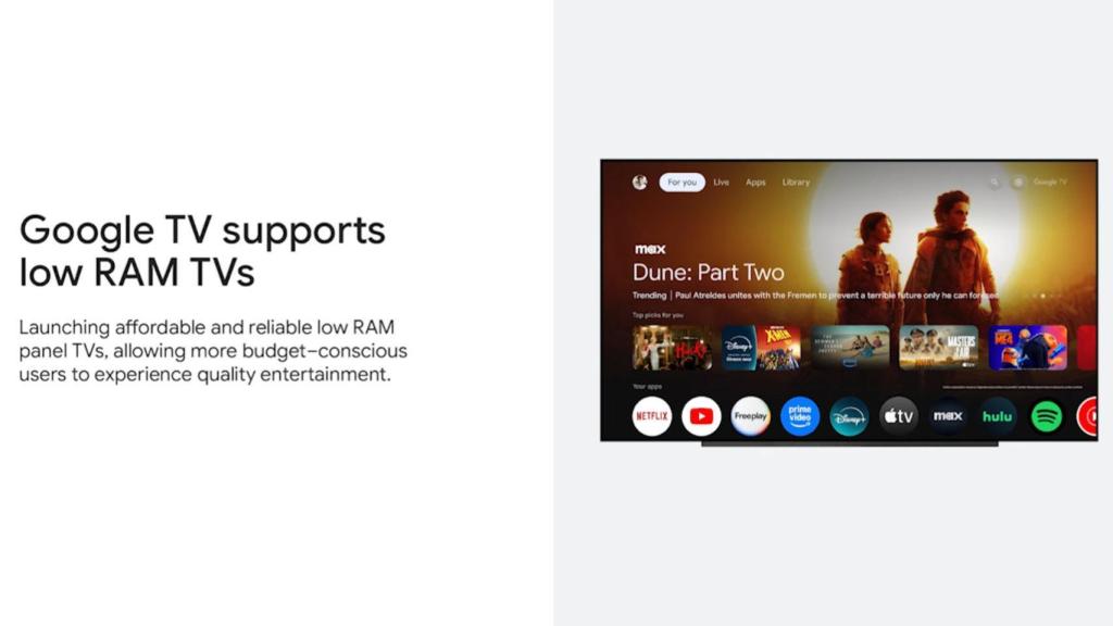 Google TV con soporte de televisores con baja memoria RAM