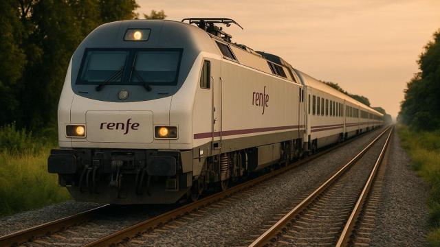Un tren de pasajeros de Renfe durante un trayecto.