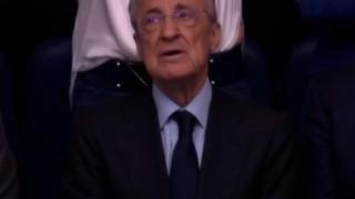 Florentino Pérez, emocionado en el palco del Santiago Bernabéu.