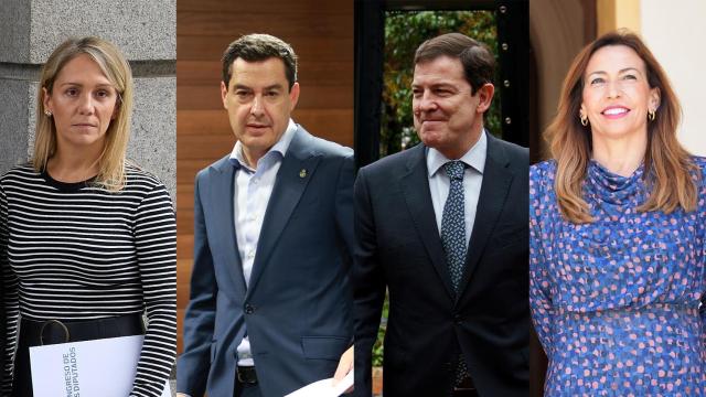 La eurodiputada Alma Ezcurra, los presidentes autonómicos Juanma Moreno y Alfonso Fernández Mañueco, y la alcaldesa Natalia Chueca, responsables de coordinar la ponencia politica del PP.