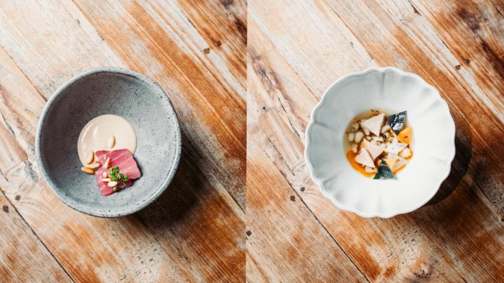 Atún con piñón y faba de Maksut.