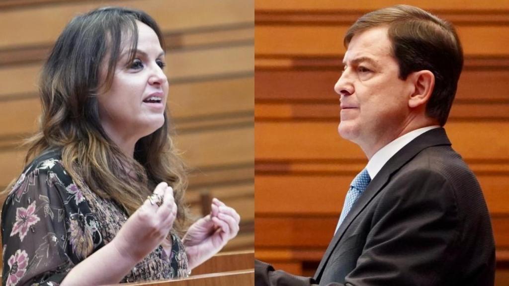 La portavoz del Grupo Socialista en las Cortes de Castilla y León, Patricia Gómez Urbán, y el presidente de la Junta, Alfonso Fernández Mañueco, en un montaje de EL ESPAÑOL