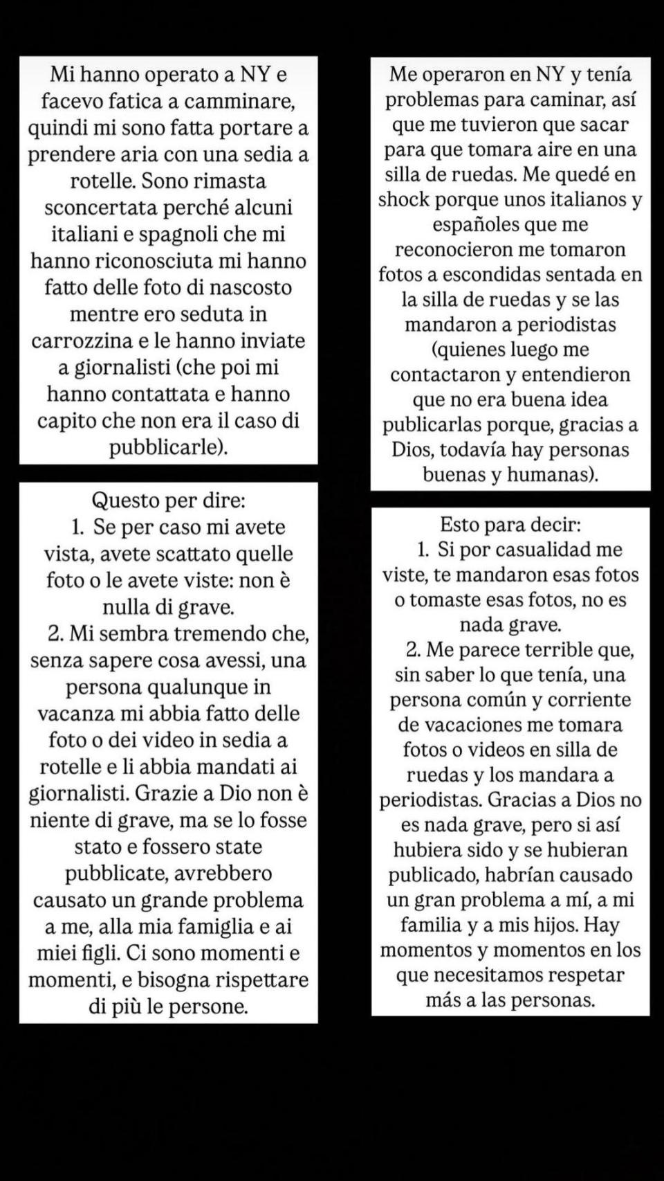 Alice Campello, en un 'stories' de Instagram