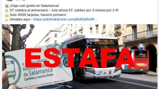 Página en Facebook fraudulenta bajo el nombre Transporte público en Salamanca
